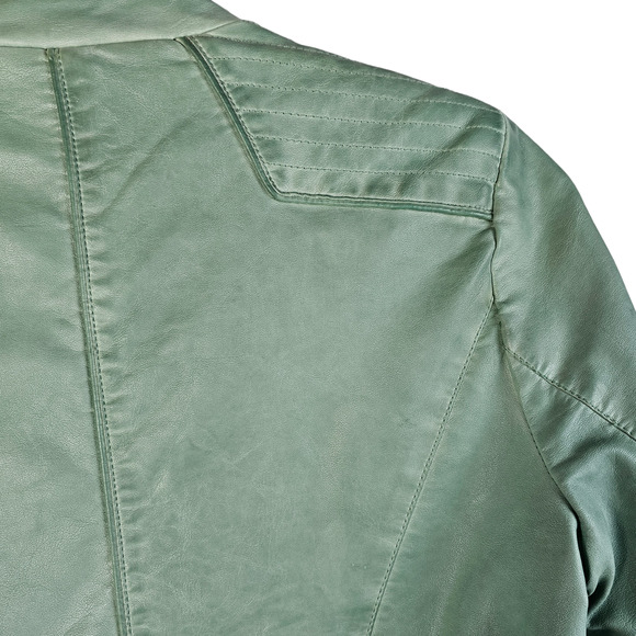 Chicos mint green pleather vegan open front jacket shoulder details size 1 - Picture 8 of 12